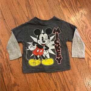 Disney Mickey Mouse Gray and Black Kids Long Sleeve Tee